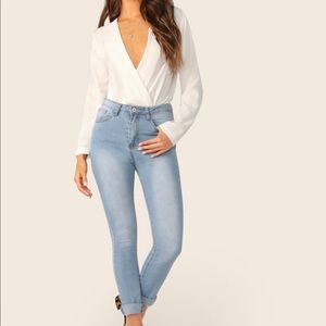 Shein surplice neck bodysuit white size small